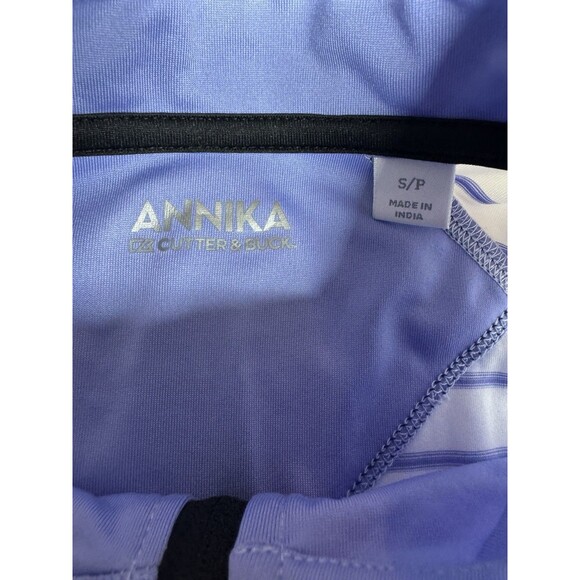 Annika Cutter & Buck Golf Shirt White Blue Striped Women’s Small Stretch Fit - Picture 2 of 6